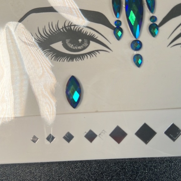Green & Blue Iridescent Face Rhinestone Crystal Festival Face Stickers - Picture 4 of 6